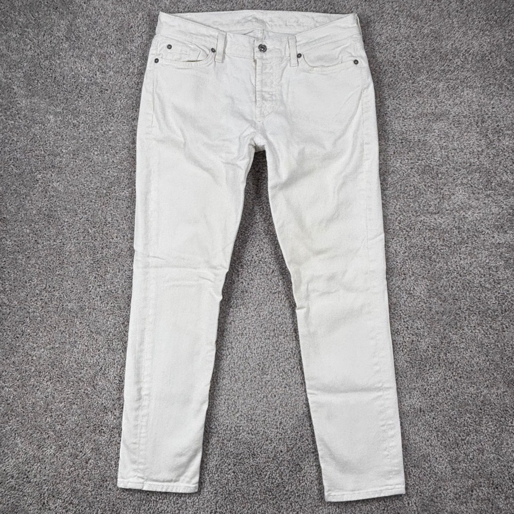 7 For All Mankind Womens White Skinny Stretch Denim‎ Jeans (READ) Size 28